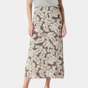 J. Jill Women's Palm Print Knit Maxi Skirt Size L elastic waist tropical costal